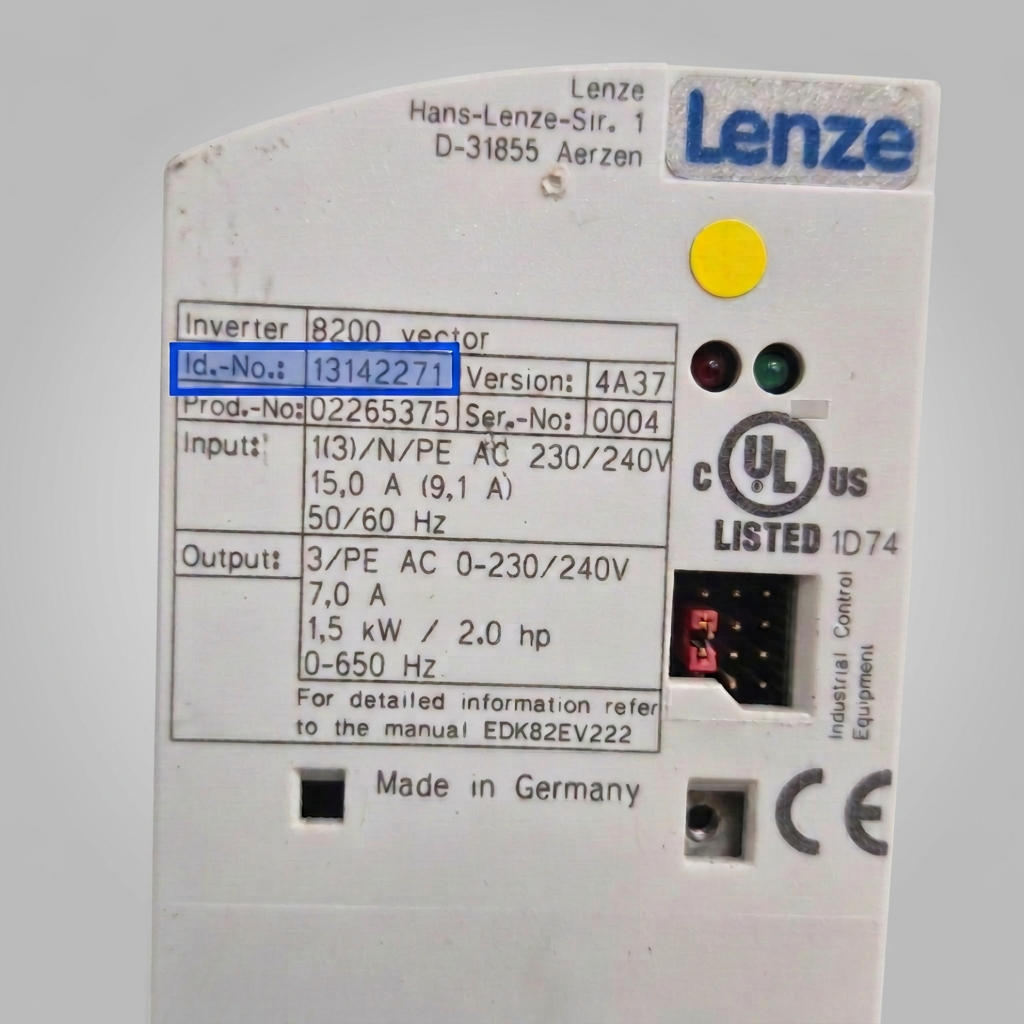 Etiqueta de identificaçãqueta de identificação de produto eletrônico Lenze - exemplo 4