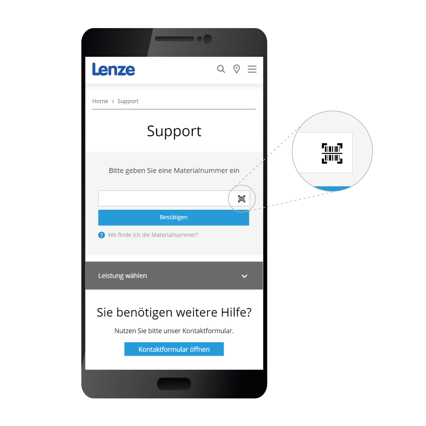 Celular com a função de escaneamento do suporte Lenze
