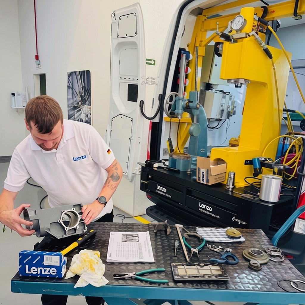 Motoredutor industrial Lenze com eixo de saída e caixa de ligação